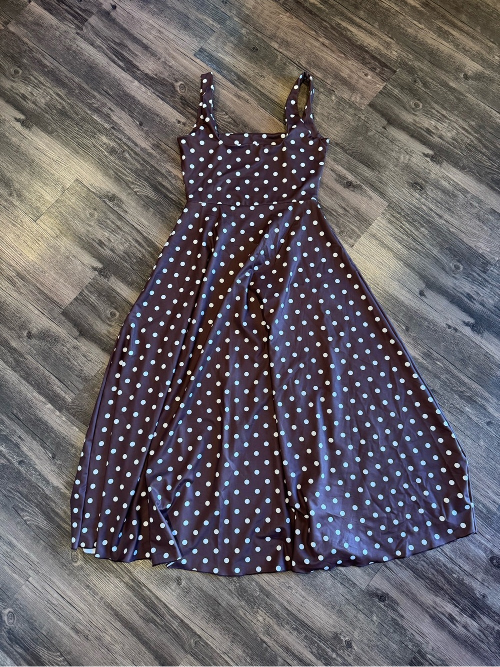 Brown Polka Dot Midi Dress with White Spots
